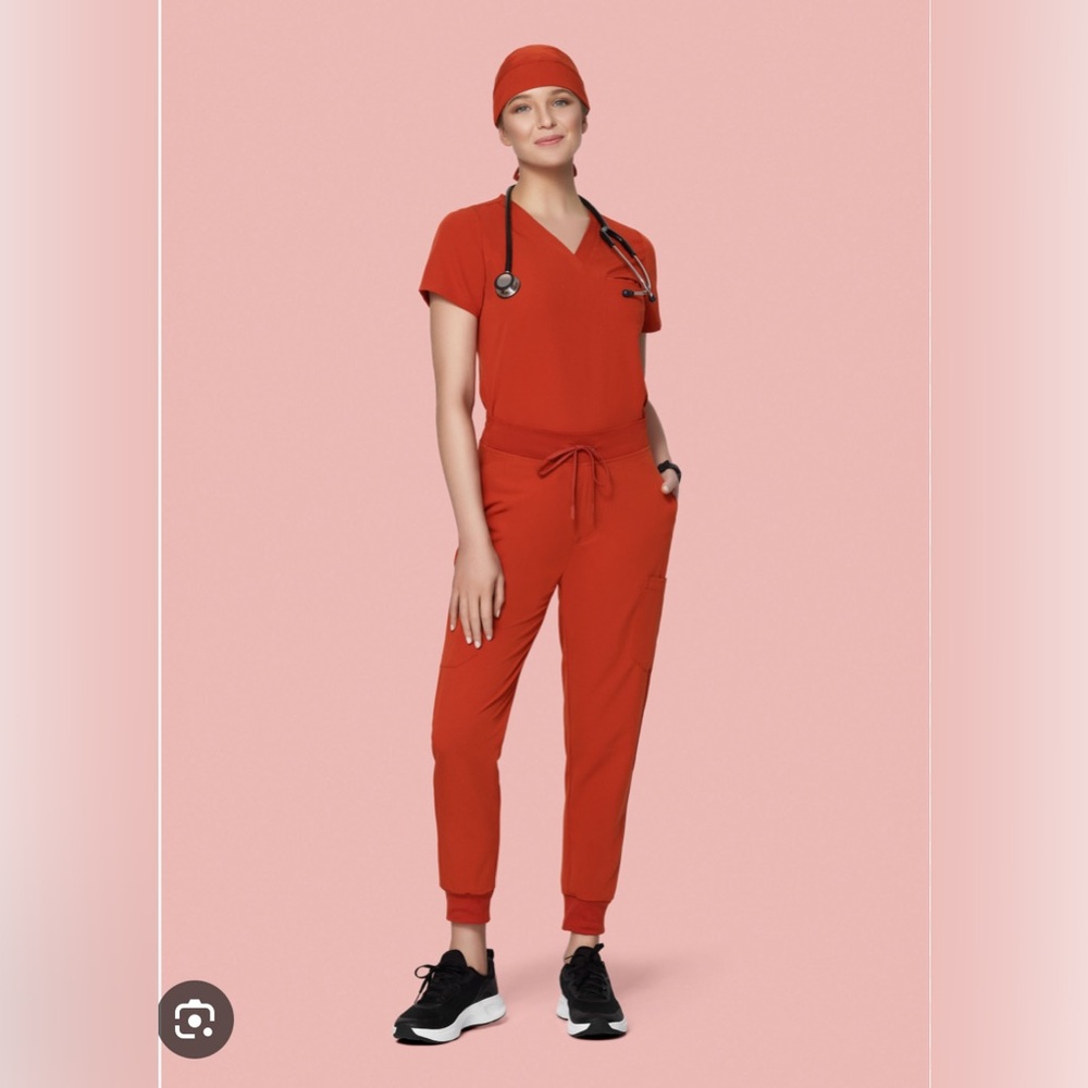 Mandala scrubs rust orange jogger set, size small and medium